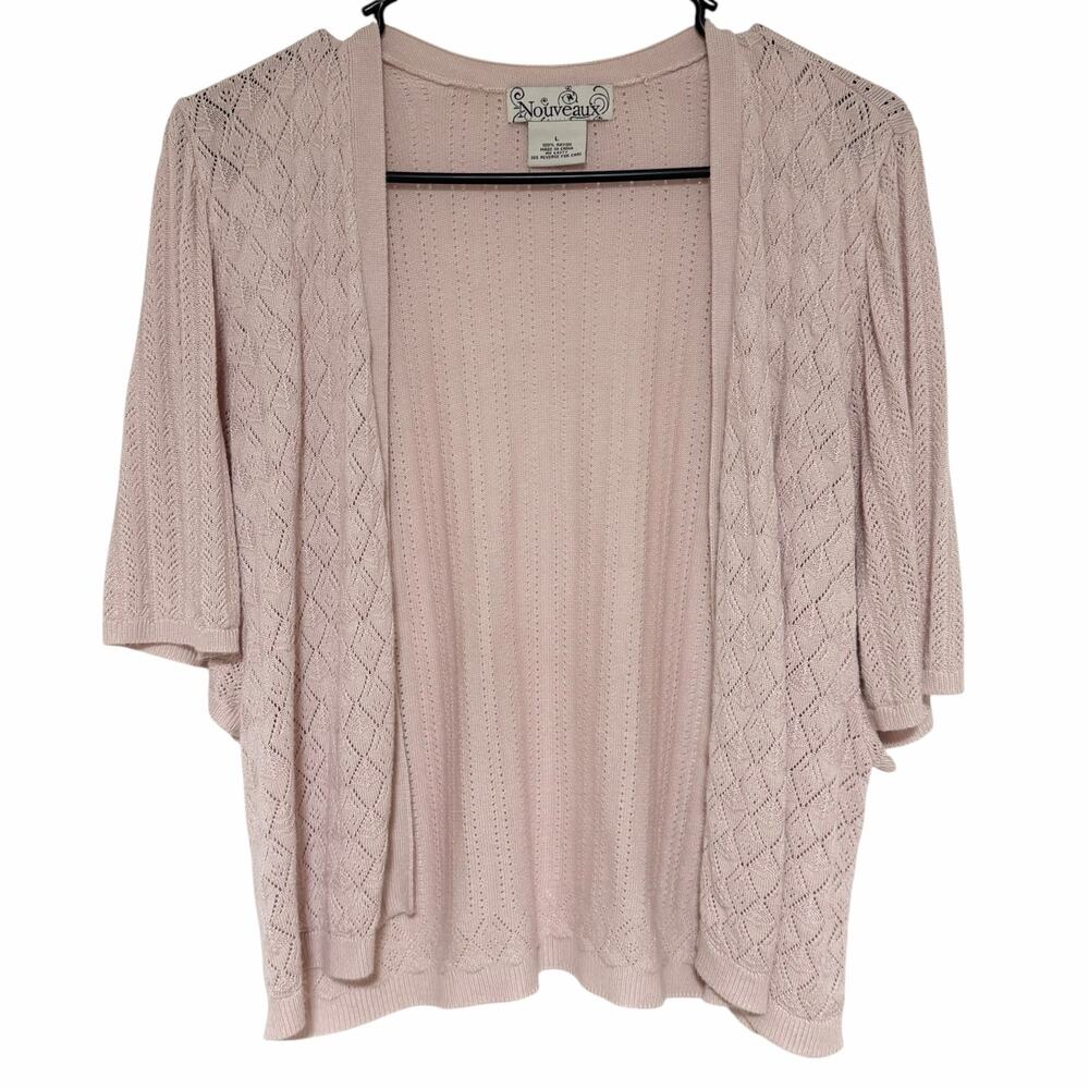 NOUVEAUX Blush Pink Knit Open Front Short Sleeve Cardigan Size Large Lightweight